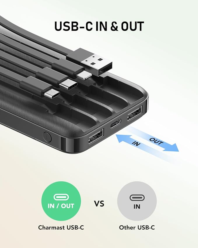 charmast Portable Charger Built-in Cables, 10000mAh Slim Power Bank Pocket | 22.5W Fast Charging Battery Pack for iPhone 17/16/15 Samsung Android, Flight-Approved, Multi-Device, USB-C, Daily Commute - Image 5