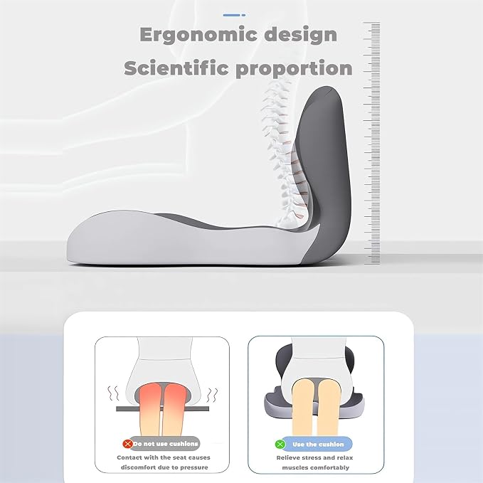 Memory Foam L-Shaped Integrated Seat Cushions for Car Truck Driver Ergonomic L Shape Lumbar Cushion Sciatica Back Pain Relief Office Chair Butt and Back Support Pillow Long Driving Booster Seat (B1) - Image 3