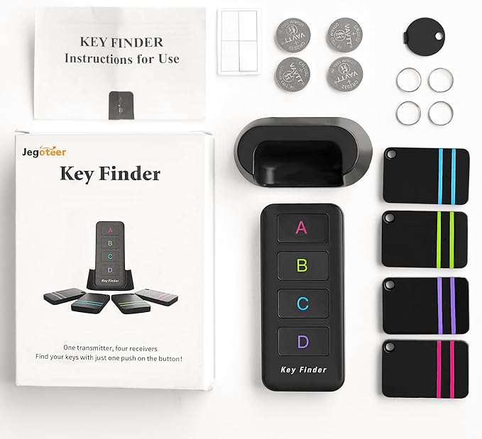 Remote Control Finder, Pack of 4 Find My Keys Device | Stick on Remote Finder, Tracker Tags for Car Keys and Phones | 120Ft Range 80dB RF Key Locator, Lost Key Finders That Make Noise - Image 8