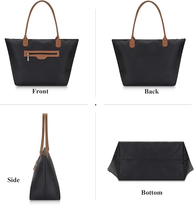 Nylon Tote Bag for Women with Zipper, Travel Shoulder Purses | Lightweight Large Laptop Shoulder Handbag with Zipper, Spacious Purse for Gym and Shopping - Image 3