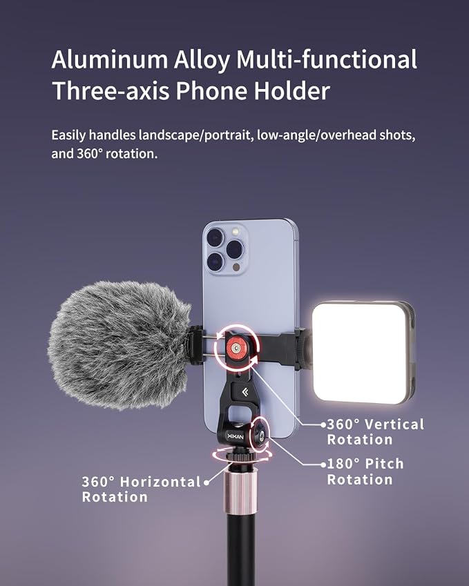Metal Phone Tripod Mount Adapter, Smartphone Holder Clamp Support Stand with Cold Shoe, Compatible with iPhone, Samsung on Tripod, Camera, Gimbal, Selfie Stick for Live Streaming, Video Shooting - Image 2