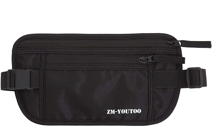 ZM-YOUTOO Money Belt for Travel - Hidden Travel Pouch Protect Your Credit and Money With RFID Blocking Passport Holder Waist Wallet (Black) by ZM-YOUTOO