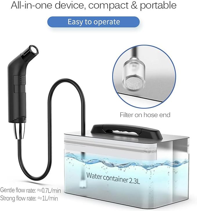 Portable Bidet for Travel with Soft and Strong Water Pressure Modes, USB-C Rechargeable Travel Bidet, Large 2.3L Water Tank for Home and Camping Use (Black) - Image 7