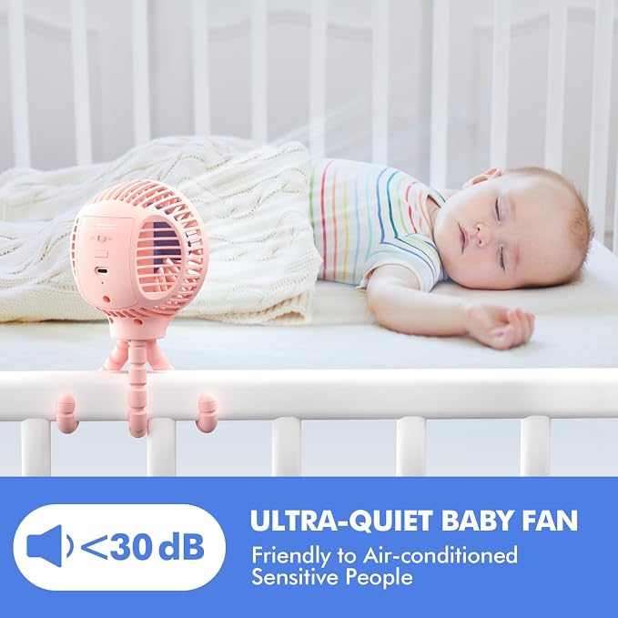 WiHoo Portable Stroller Fan, 11H Ultra-long Battery Life 3 Speed 360°Rotate, USB Rechargeable or Battery Operated Cooling Clip On Personal Fan for Baby Crib Travel Car Seat Pink - Image 6