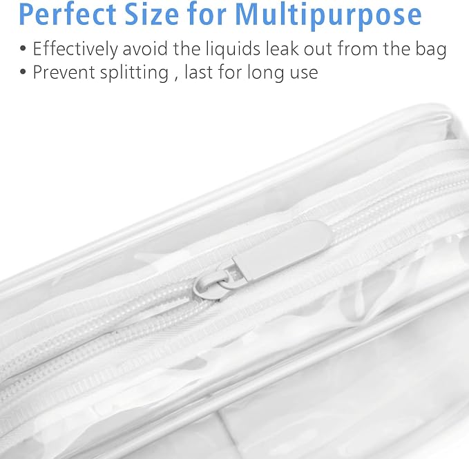 Clear Makeup Bag for Travel - TSA Approved Toiletry Bag, 2 White | 1 Medium Quart Carry-On & 1 Large Checked-Luggage, Reinforced Seams, Water-resistant, Clear Easy-Check for Airport, Women - Image 7
