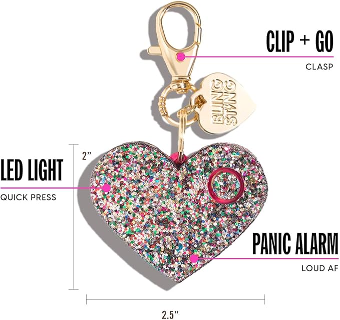 Personal Safety Alarm for Women - Confetti Glitter Heart Self-Defense Keychain w/ LED Light - Purse Charm - 125 Decibel Emergency Security Alarm (1 Count) - Image 3