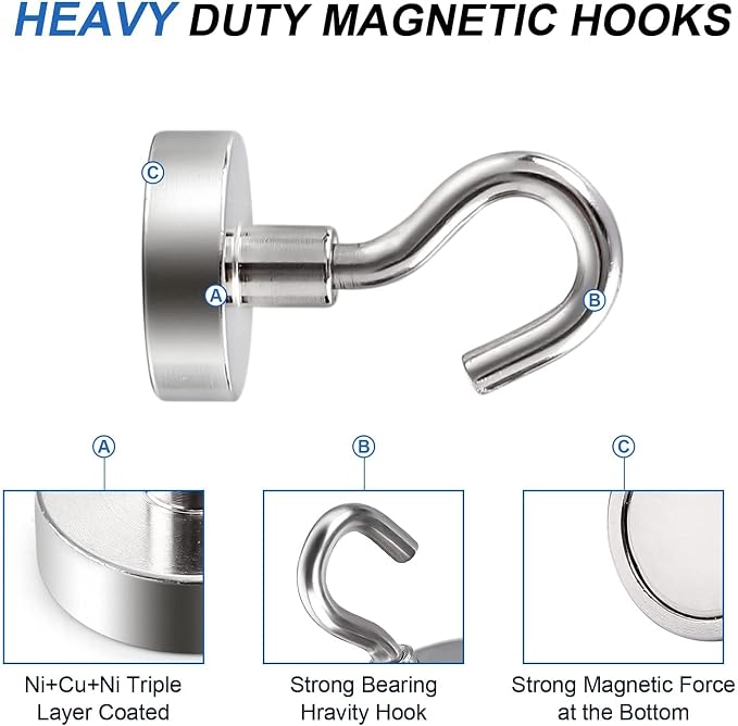LOVIMAG Magnetic Hooks, Cruise Essentials 2026, 12 Pack-30LBS | Heavy Duty Strong Magnet Hook for Cruise Cabin, Refrigerator Fridge, Ship, Classroom, Kitchen Grills, Silver - Image 5