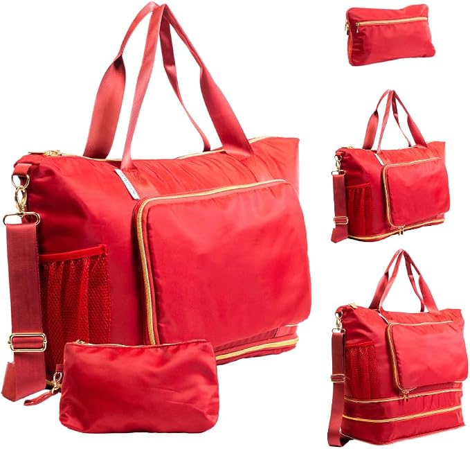 Large Travel Bag - Foldable & Expandable Carry-On Bag with Shoe Compartment, Water Bottle Pocket, Luggage Sleeve, Cosmetic Case by Travellow