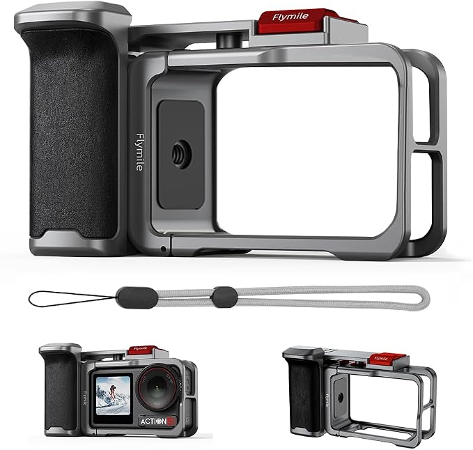 Handle Grip Cage Kit for DJI Osmo Action 5 Pro Accessories | for DJI Action 5 Pro Cage Case, Street Photography Quick Release Mount, Shutter Button, Cold Shoe, 1/4 Threaded Hole by Sinyutia