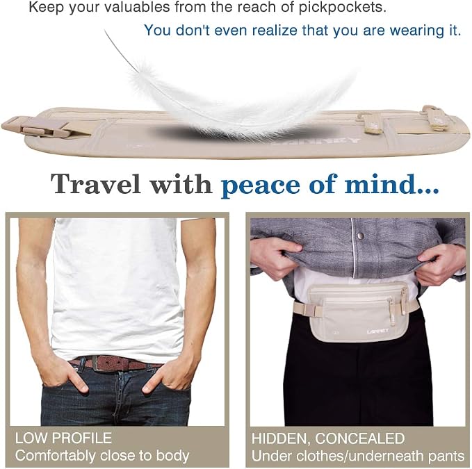 Travel Money Belt Hidden Waist Stash Wallet RFID Blocking Anti-Theft Passport Holder for Men Women, Cream - Image 3