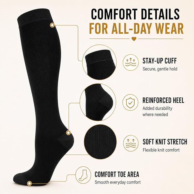 Aoliks Compression Socks for Women and Men 4 Pairs, Mild Support | Long Knee High Stockings for Nurses Running Travel Flying Pregnancy Athletic 15-20 mmHg - Image 4