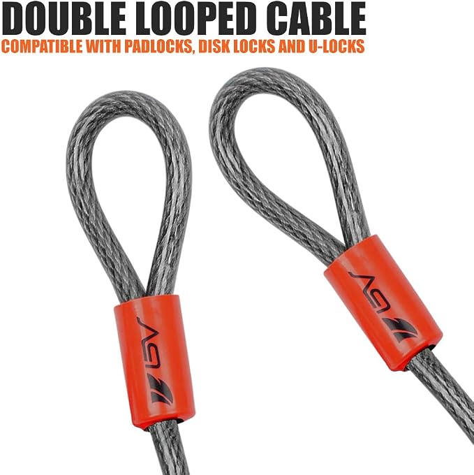 BV Heavy-Duty 15FT Security Cable with Loops-10mm (3/8 Inch) Cut-Resistant Braided Steel Cable-Versatile & Weatherproof-Security Chain for Padlock, Chain Lock, Wire Lock (Pair) - Image 5