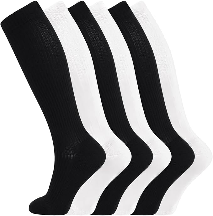 +MD Cotton Compression Socks for Women & Men 4/6 Pairs 15-20mmHg Knee High for Sports, Travel, Nursing Long Sitting Standing by MD