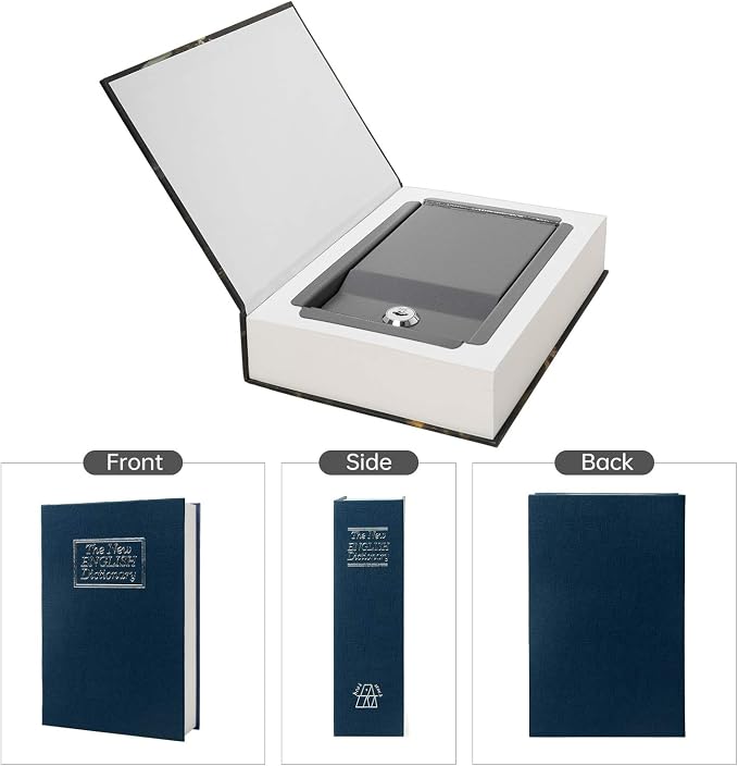 Real Paper Transfer Book Safe, Hollow with Secret Hidden Compartment, Key Lock, 8.7"×6"×2" (Blue Dictionary-Key) - Image 3