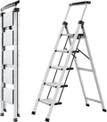 5 Step Ladder, Aluminum Folding Stool with Retractable Handgrip | 330 lbs Heavy Duty | Slim 2.5" Fold | Removable Tool Tray | Non-Slip Pedals | For Tall Cabinets, Ceiling Cleaning & Garage by XinSunho
