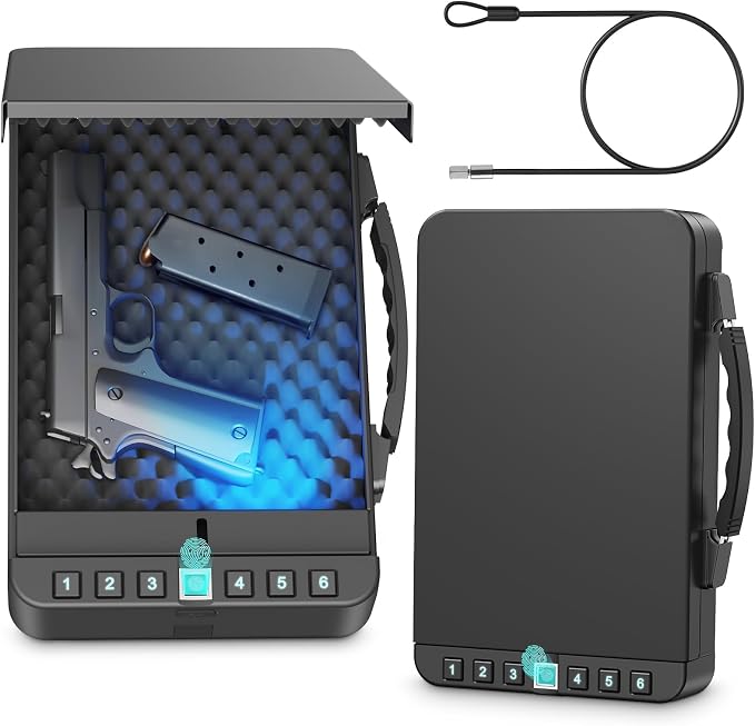 Gun Safe for Handgun Biometric Gun Safe for Car Pistols Safe, Quick Access Handgun Safe with Fingerprint PIN or Key Rechargeable Lock Case, for Home Car Travel Nightstand Bedside or Drawer by Unknown
