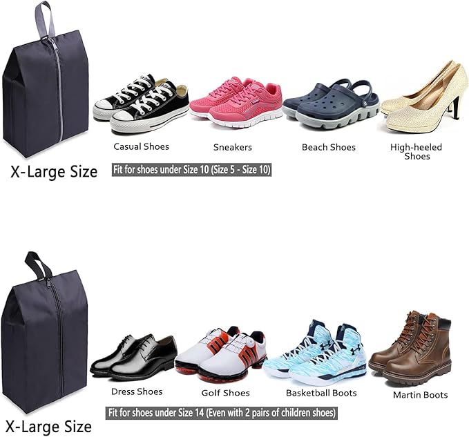 YAMIU Travel Shoe Bags Set of 2 Waterproof Nylon with Zipper for Men & Women (Black) - Image 4