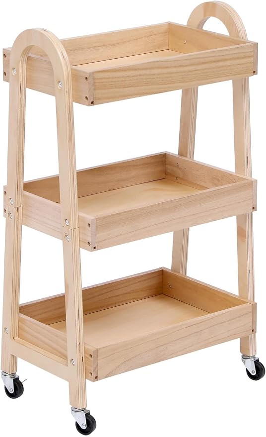 3-Tier Rolling Craft Cart, light-colored wood, Sturdy, Waterproof, with Wheels, for Kitchen, Bathroom, Laundry - Image 5
