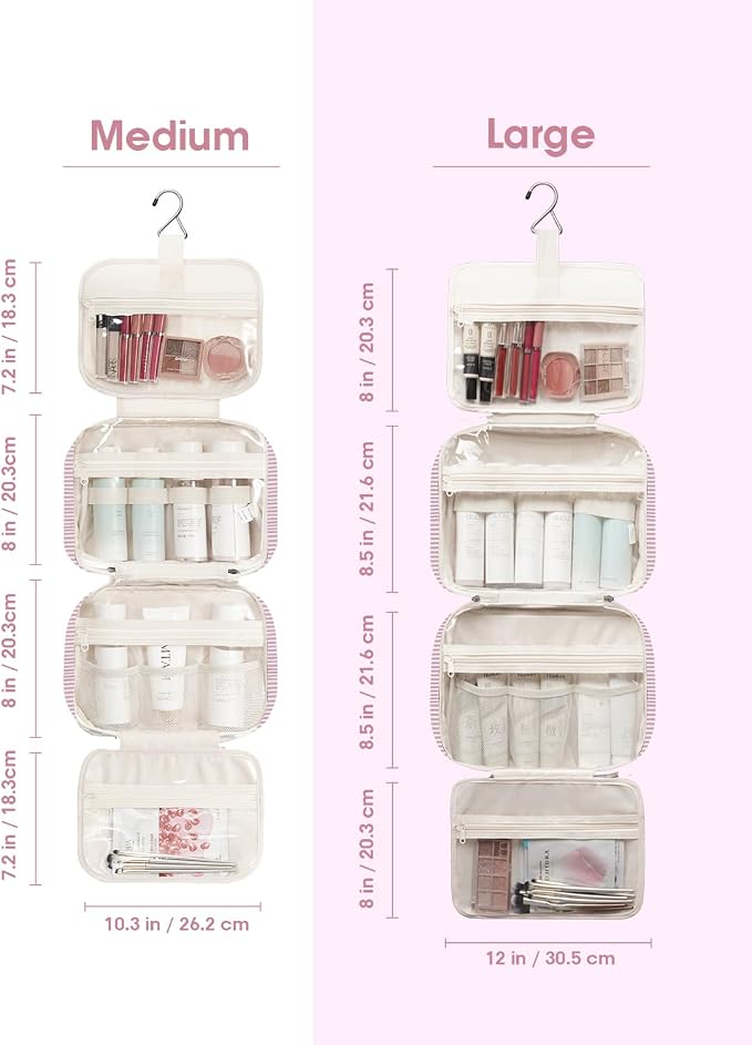 Narwey Striped Hanging Toiletry Bag for Women Travel Makeup Bag Organizer Toiletries Bag for Travel Size Essentials Accessories Cosmetics (Dusty Pink Stripe (Medium)) - Image 6