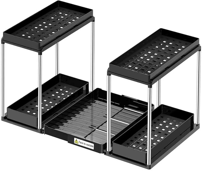 NIUXX Expandable Under Sink Organizer: 2 Tier Under Cabinet Organizer - Double Pull Out Shelf Under Sink Storage for Kitchen - Bathroom and Laundry Room - Space Saving by NIUXX