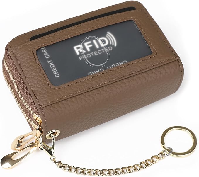 imeetu RFID Credit Card Holder, Small Card Wallet Women, Leather Card Case | Genuine Leather Women's Card & id Cases, Change Coin Purse with Zipper Keychain id Window, 20 Colors & 3 Styles, Daily, Gifts - Image 6