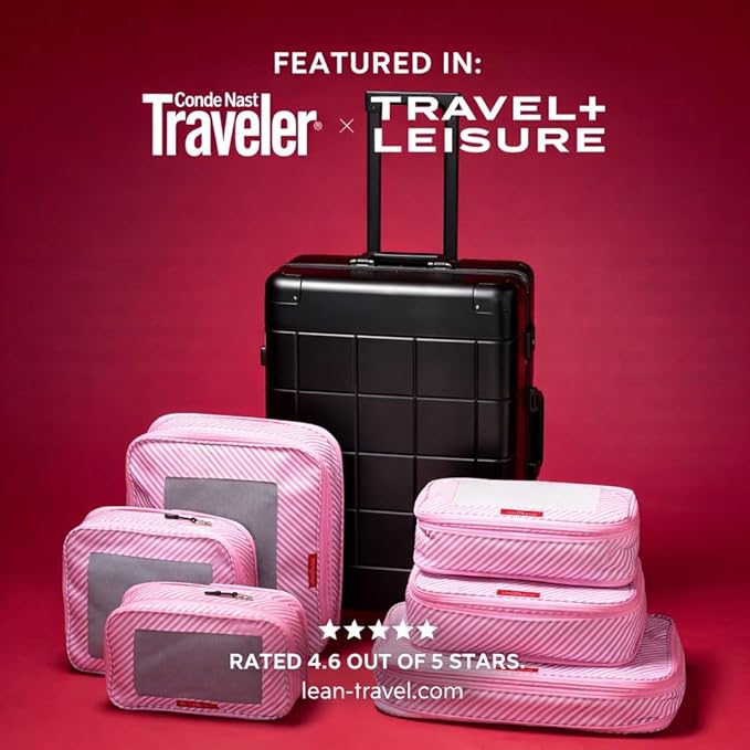 LeanTravel Premium Compression Packing Cubes for Travel - Suitcase Organizer Bags with Double Zipper & Breathable Mesh Panel - Space Saving Carry On Luggage Essentials (6-Pack, Pink Stripes) - Image 6