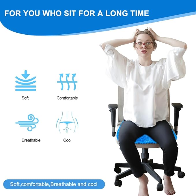 Large Gel Seat Cushion for Long Sitting with Non-Slip Cover,Soft & Breathable,Seat Cushion for Chair,Car,Office,Desk Chair,Wheelchair - Image 5