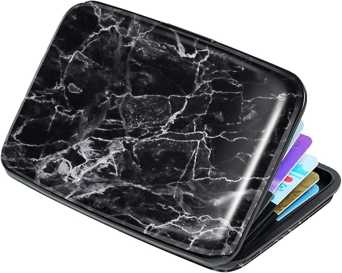 Coco Rossi Credit Card Holder RFID Aluminum Small Mini Wallet Women | Metal Wallet, Business Cards Holder, ID Case, Slim Sleeves, Womens Girls Gift, Carry Wallets for Travel, Black Marble by Coco+Rossi