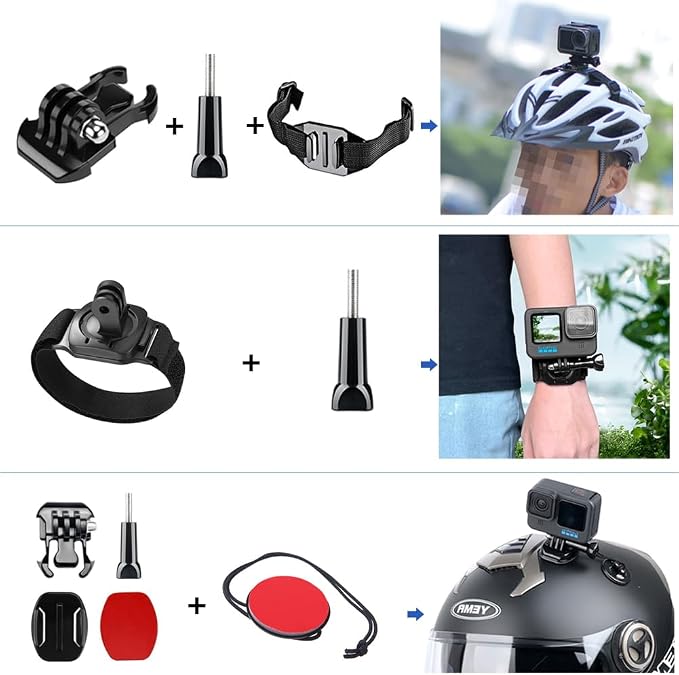 Accessories Kit for GoPro Hero 13 12 11 10 9 8 Max 7 6 5 4 Black GoPro 2018 Session Fusion Silver White Insta360 DJI SJCAM APEMAN AKASO and Others Action Cameras (28in1) - Image 5