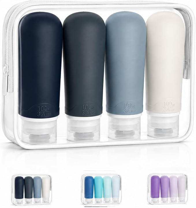 INSFIT Travel Bottles for Toiletries, TSA Approved 3oz Travel Size Containers, BPA Free Leak Proof Squeezable Silicone Tubes for Shampoo Conditioner Lotion Body Wash with Labels by INSFITPortableTravelBottles