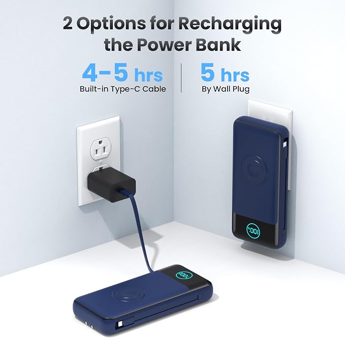 Portable Charger for iPhone with Built-in Cables and AC Wall Plug,26800mah Fast Charging USB C Power Bank,25W PD Travel Essential Battery Pack for iPhone 17/16/15/14/13,Galaxy,Apple Watch (Blue) - Image 3