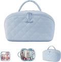 LOVEVOOK Travel Makeup Bag for Women, 2Pcs Puffer Waterproof Cosmetic Organizer, Large Capacity Pouch Open Flat Small Toiletry Bag with Brush Compartment & Handle (Blue, Medium) by LOVEVOOK