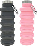 YCT Collapsible Water Bottle 17oz（500ml），Travel Portable Sport Water Bottle，Reusable Silicone Foldable Water Bottles for Gym Camping Hiking (Black+Pink) by YCT