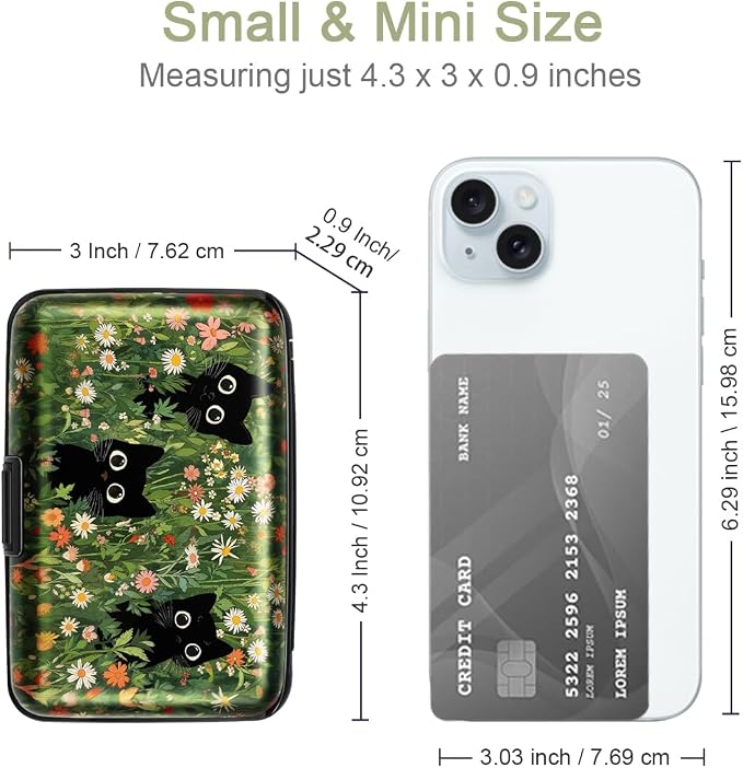 Coco Rossi Credit Card Holder RFID Aluminum Small Mini Wallet Women | Metal Wallet, Business Cards Holder, ID Case, Slim Sleeves, Womens Girls Gift, Carry Proof Wallets for Travel, Garden Cats - Image 5