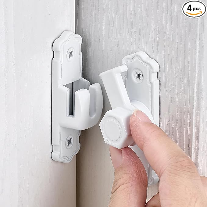 4 Packs White Aluminum Alloy 90/180 Degree Gate Lock,Barn Door Latches | Flip Gate Latches,Right Angle Door Lock Latch,Sliding Door Latches,for bedroom,garage,window,pet enclosures,drawer,cabinet by INIRET