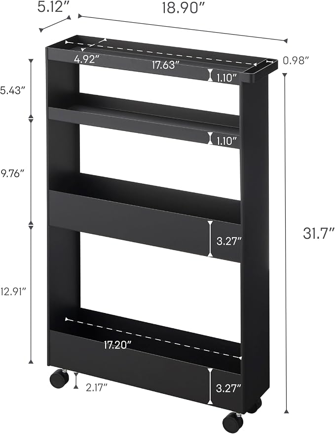 YAMAZAKI Home Tower Slim 4-Tier Rolling Storage Cart – Mobile Organizer for Kitchen Or Bathroom, 31.7" - Steel - - Image 8