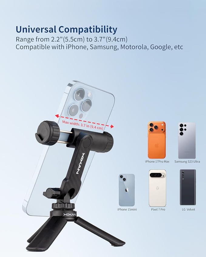 Lightweight Universal Phone Tripod Mount Adapter with 1/4" Screw and Cold Shoes, 360° Rotates Adjustable Smartphone Clamp Holder, Compatible with iPhone/Samsung/Andriods/Camera for Photography - Image 8
