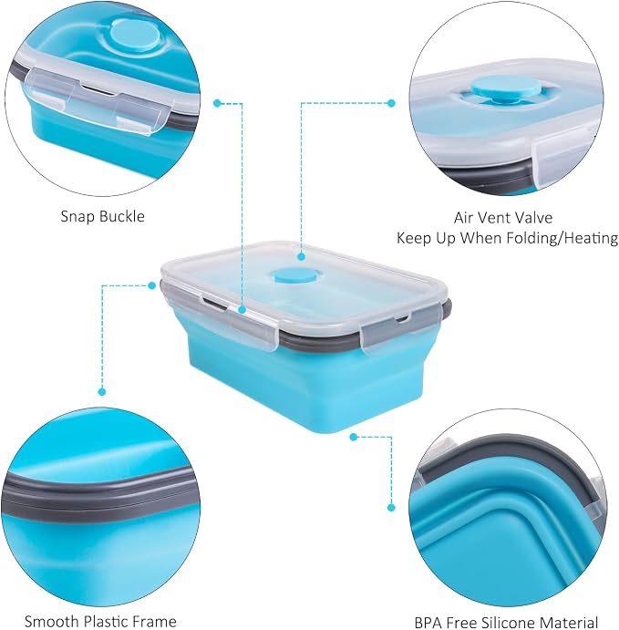 Collapsible Food Storage Containers with Airtight Lid, 4 Sizes, Annaklin Small and Large Stacking Silicone Collapsible Meal Prep Container Set for Leftover, Microwave Freezer Dishwasher Safe, Set of 4 - Image 4