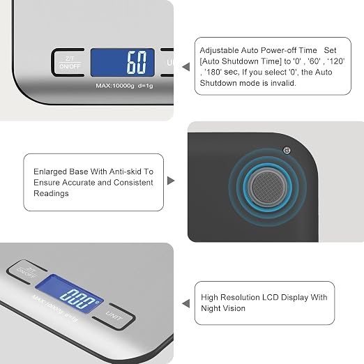 Digital Shipping Scale,Stainless Steel Panel, Accurate Portable Postal Scale for Packages, Small Business,Kitchen, Food, Handmade, Liquids, and Boutique (Silver Black Rechargeable(10kg/1g)) - Image 2