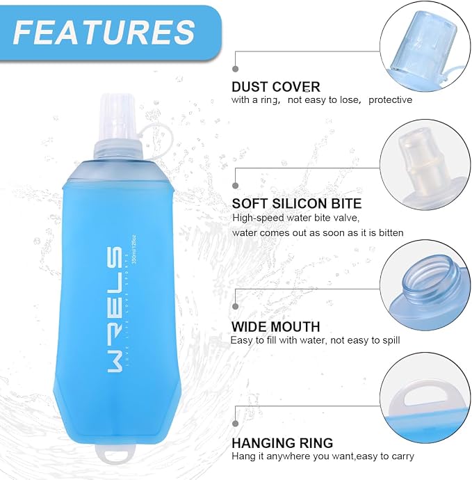 WRELS 200ml/350ml/500ml Collapsible Soft Flask,BPA Free Folding Soft Water Bottle with Hanging Ring,Lightweight TPU Hydration Flask for Running Marathon Cycling Hiking - Image 3