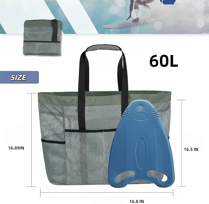 Mesh Beach Bag tote for women men cruise travel essentials swim pool towel bag for family vacation foldable must haves | foldable - Image 5