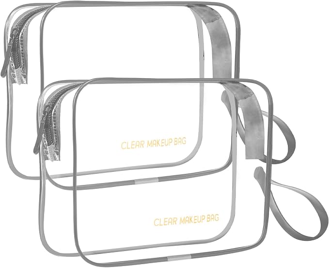 Icramsy Clear Makeup Bag,2 Pack TSA Approved Toiletry Bag for Women & Men | Portable Handheld Design, Waterproof, Airport Airline Compliant, Clear Toiletry Cosmetic Bag by Icramsy