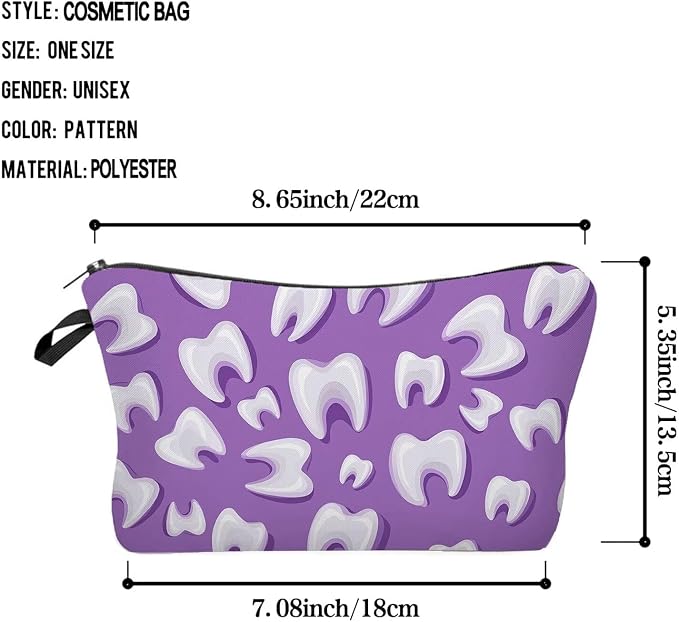 Livel lhood Purple Cartoon Teeth Small Makeup Zipper Bag | Purple Cartoon Teeth Printed Cosmetic Organizer Pouch, Purple Cartoon Teeth Gift for Women - Image 2