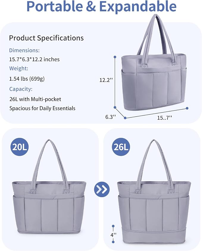 Wandering Nature Travel Tote Bag for Women with Expandable Bottom & Laundry Bag, Fits 40oz Tumbler for Carry-On Work Gym - Image 4