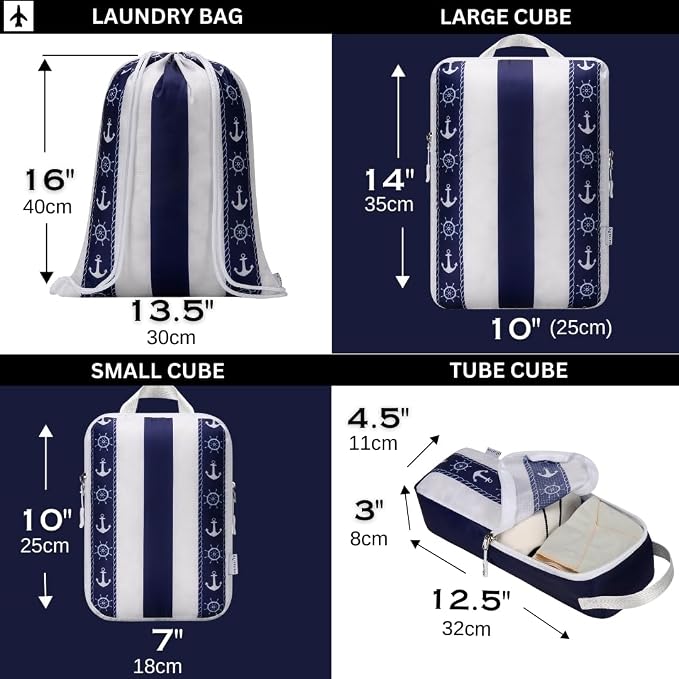 Large Compression Packing Cubes for Travel 6pc Set - Fits Carry On Suit Case & Checked Luggage, Organizer Luggage Packing Cubes for Travel & Home, with Drawstring Backpack/Laundry Bag - Image 6