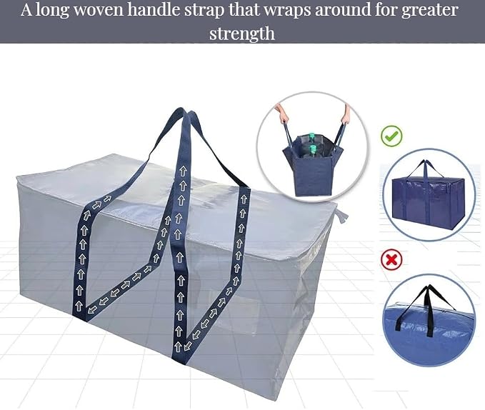 Moving Bags, Extra Large Heavy Duty Family Moving Bags with Reinforced Handles & Visible Window, Zippered Storage Bags for Clothes, Bedding, Dorm Room Essentials, Packing Supplies Alternative to Boxes - Image 2