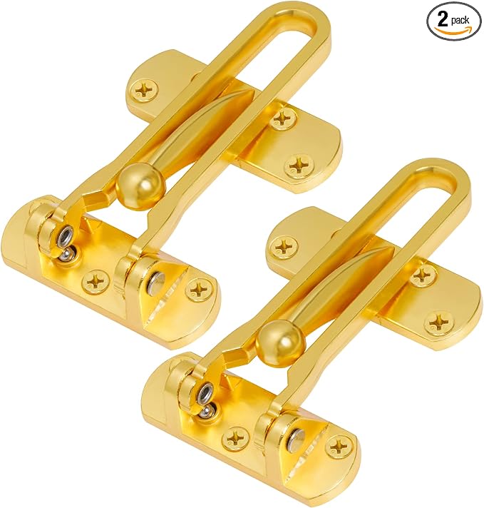 Topbuti Home Security Door Lock, 2 Pack Latch Guard Clasp Front Door Locks for Kids, Home Reinforcement Lock for Swing-in Doors, Hotel Door Latches, Thicken Solid Aluminium Alloy (Brass) by Topbuti