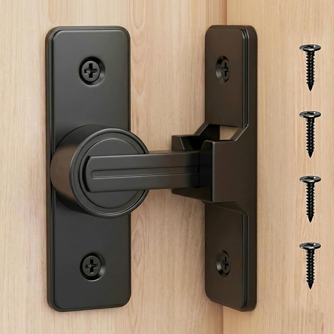 Barn Door Lock Latch - 90-Degree Deadbolt Lock, Zinc Alloy Security Door Lock for Bathroom, Garage, Bedroom, Cabinet - Black by RETRIN