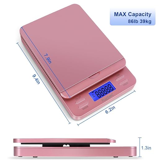 Fuzion Shipping Scale, Digital Postage Scale for Packages 86 lb/0.1oz with Hold and Tare, Postal Scale with Flip Holder, Package Scale for Small Business, Battery & AC Adapter, Rose Gold - Image 3