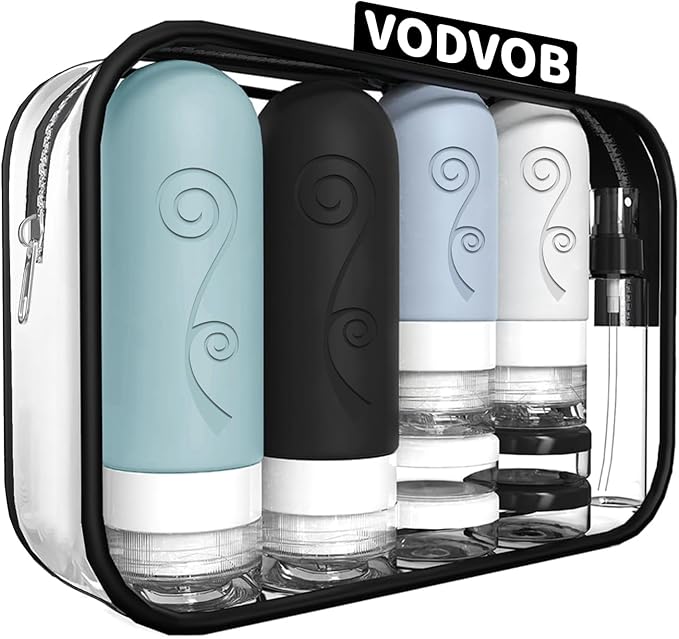 vodvob 16 Pack Travel Bottles Set for Toiletries, TSA Approved Travel Containers Leak Proof Silicone Squeezable Travel Accessories 2oz 3oz for Shampoo Conditioner Lotion Body Wash (BPA Free) (black) by Unknown